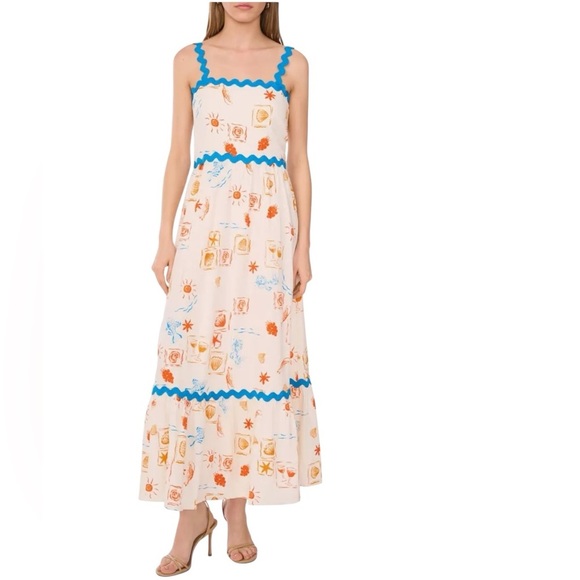 Cece Womens Sleeveless Linen Blend Tiered Maxi Sundress Nautical Beach Size XL - Picture 1 of 13